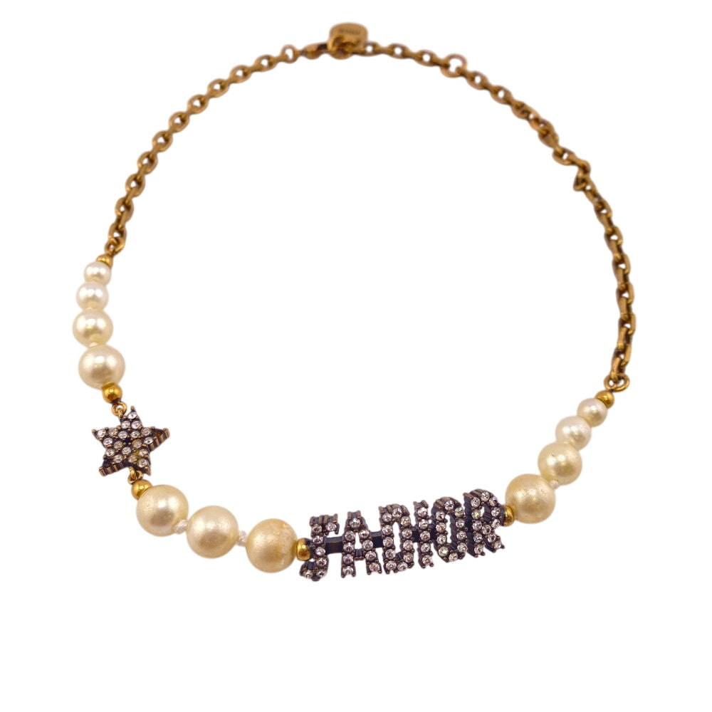 Christian Dior choker Gold Plated gold Rhinestone pearl J’ADIOR