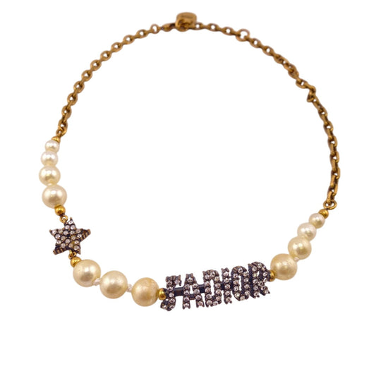 Christian Dior choker Gold Plated gold Rhinestone pearl J’ADIOR