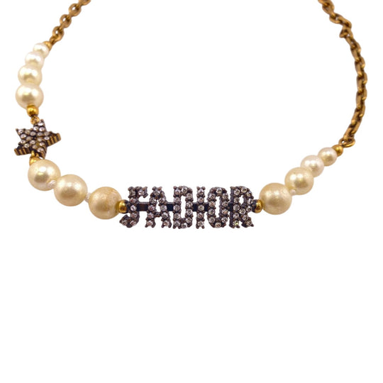Christian Dior choker Gold Plated gold Rhinestone pearl J’ADIOR