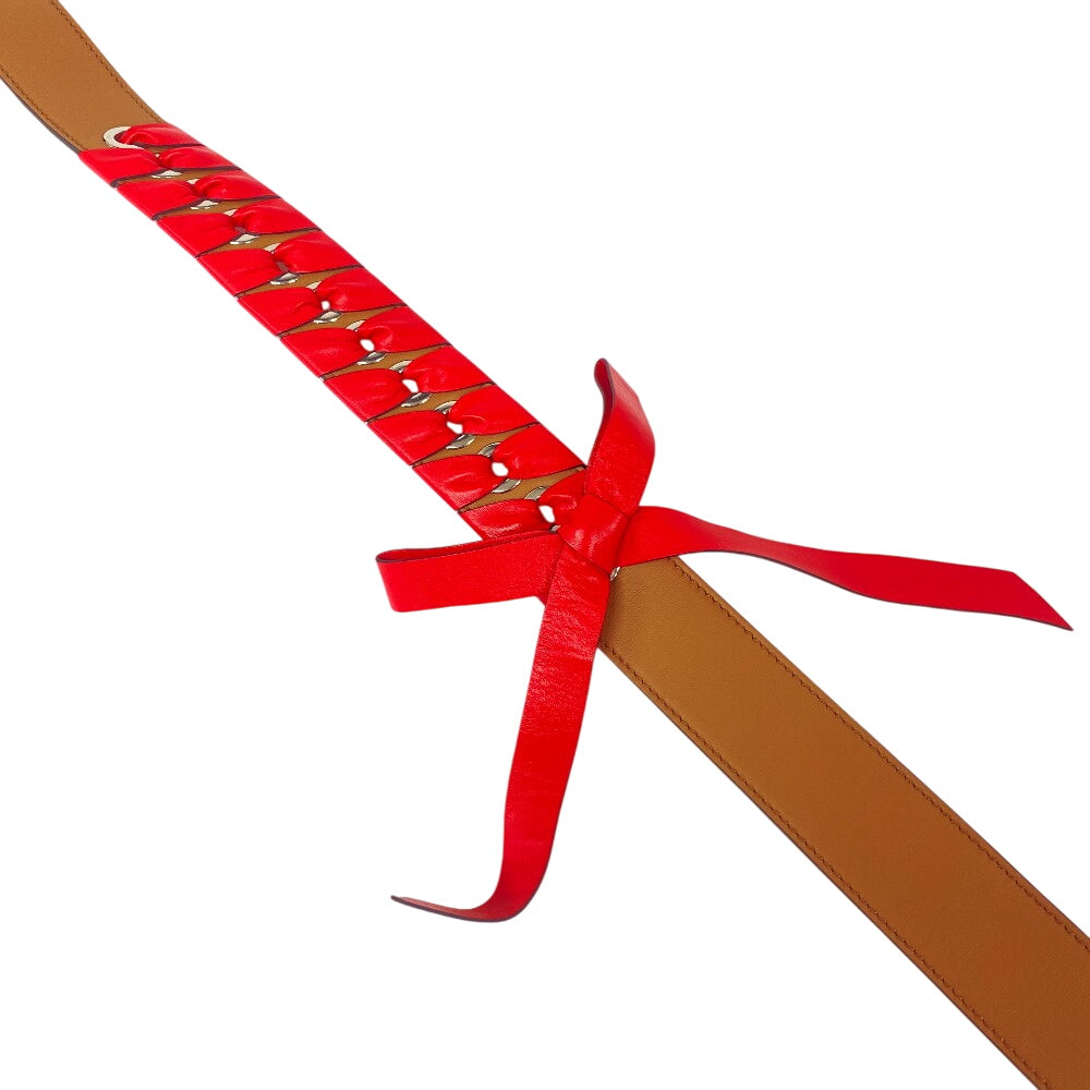 FENDI Shoulder strap leather Red ribbon Strap you Women Used Authentic