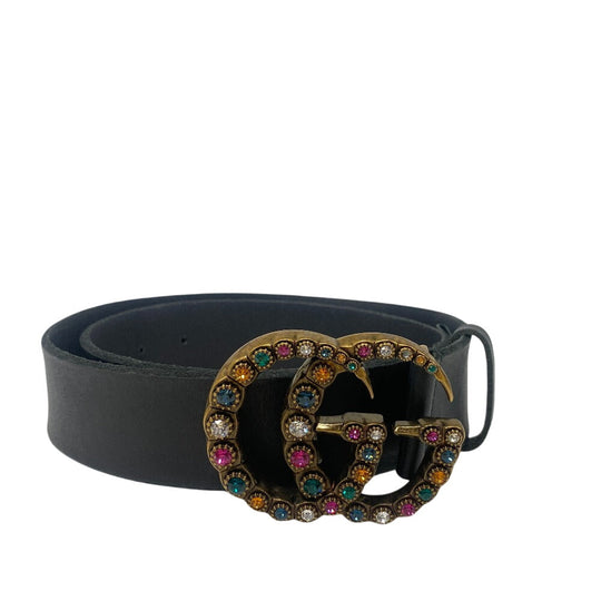 GUCCI belt 476341 Leather, Stone black Double G