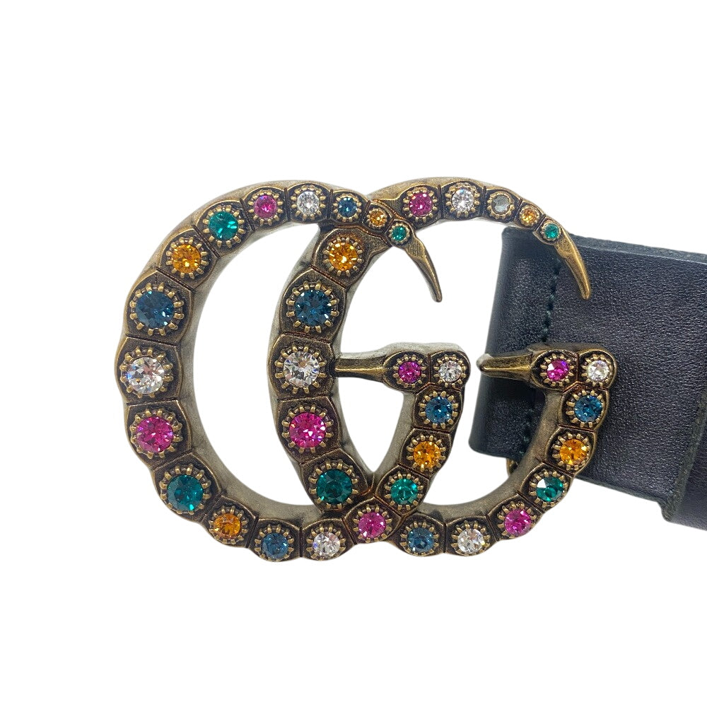 GUCCI belt 476341 Leather, Stone black Double G