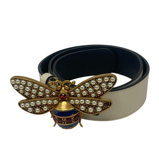 GUCCI belt 499637 leather white Bee Butterfly