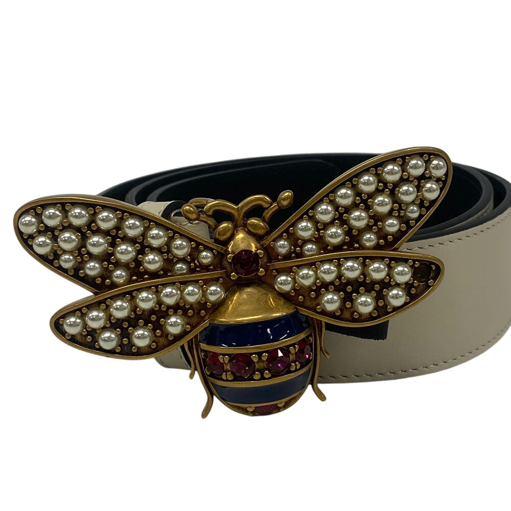 GUCCI belt 499637 leather white Bee Butterfly
