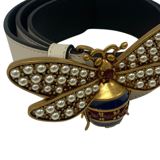 GUCCI belt 499637 leather white Bee Butterfly