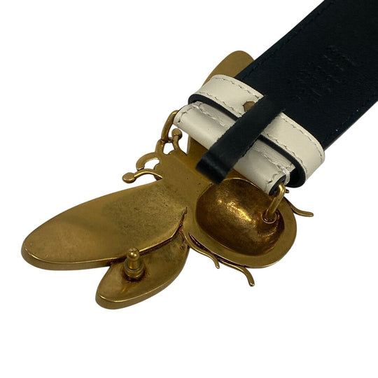 GUCCI belt 499637 leather white Bee Butterfly