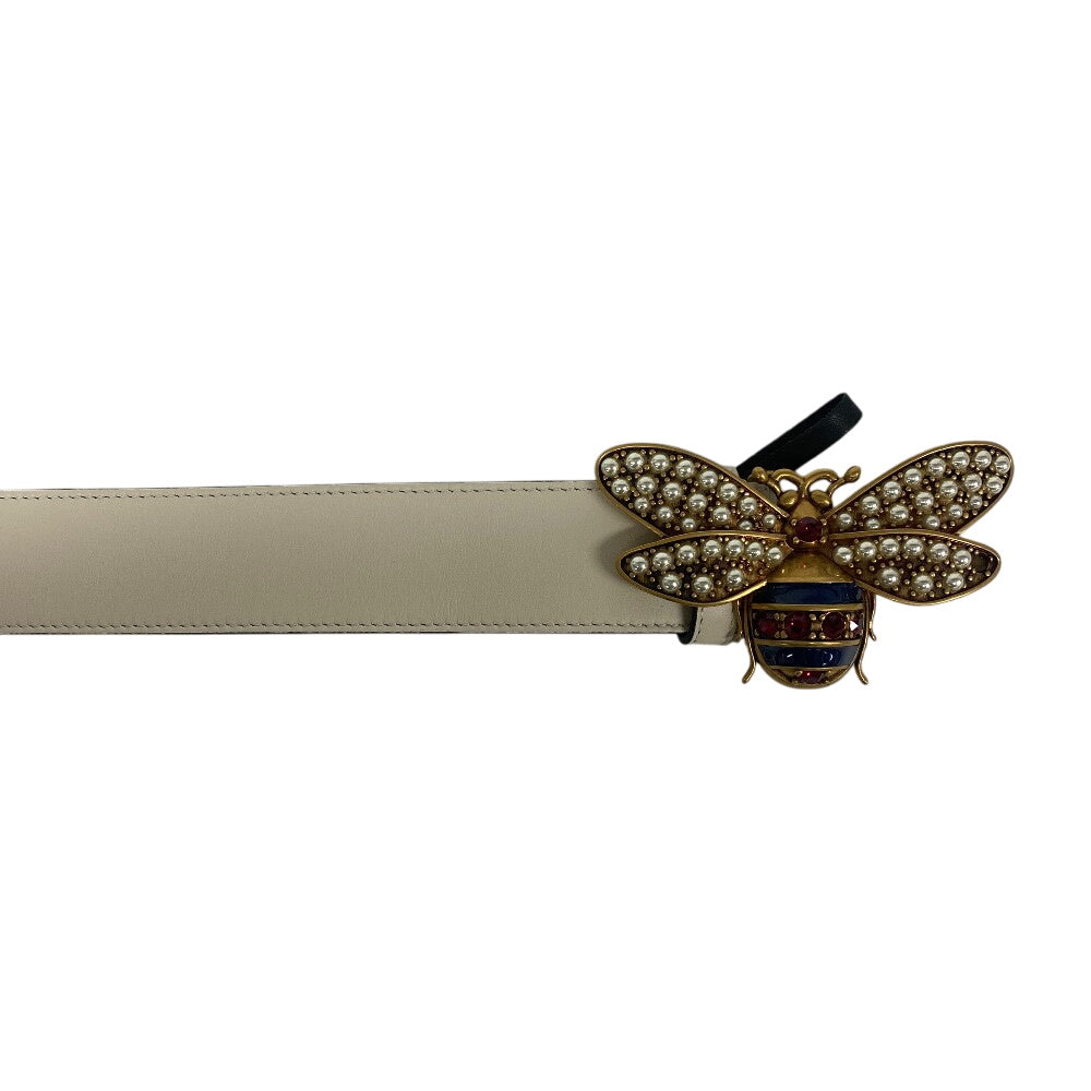 GUCCI belt 499637 leather white Bee Butterfly