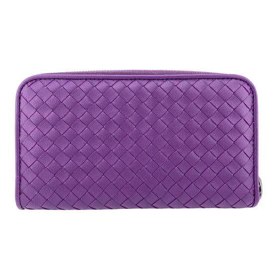 BOTTEGAVENETA Long Wallet Purse leather purple Zip Around INTRECCIATO mens Used Authentic