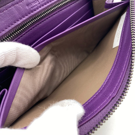 BOTTEGAVENETA Long Wallet Purse leather purple Zip Around INTRECCIATO mens Used Authentic