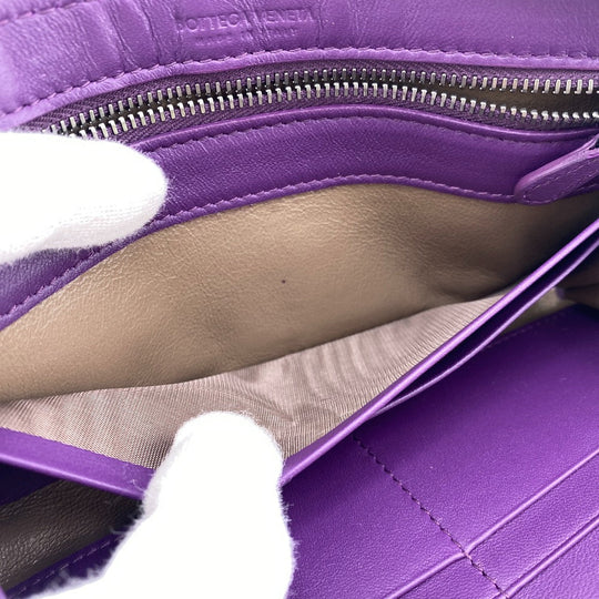 BOTTEGAVENETA Long Wallet Purse leather purple Zip Around INTRECCIATO mens Used Authentic