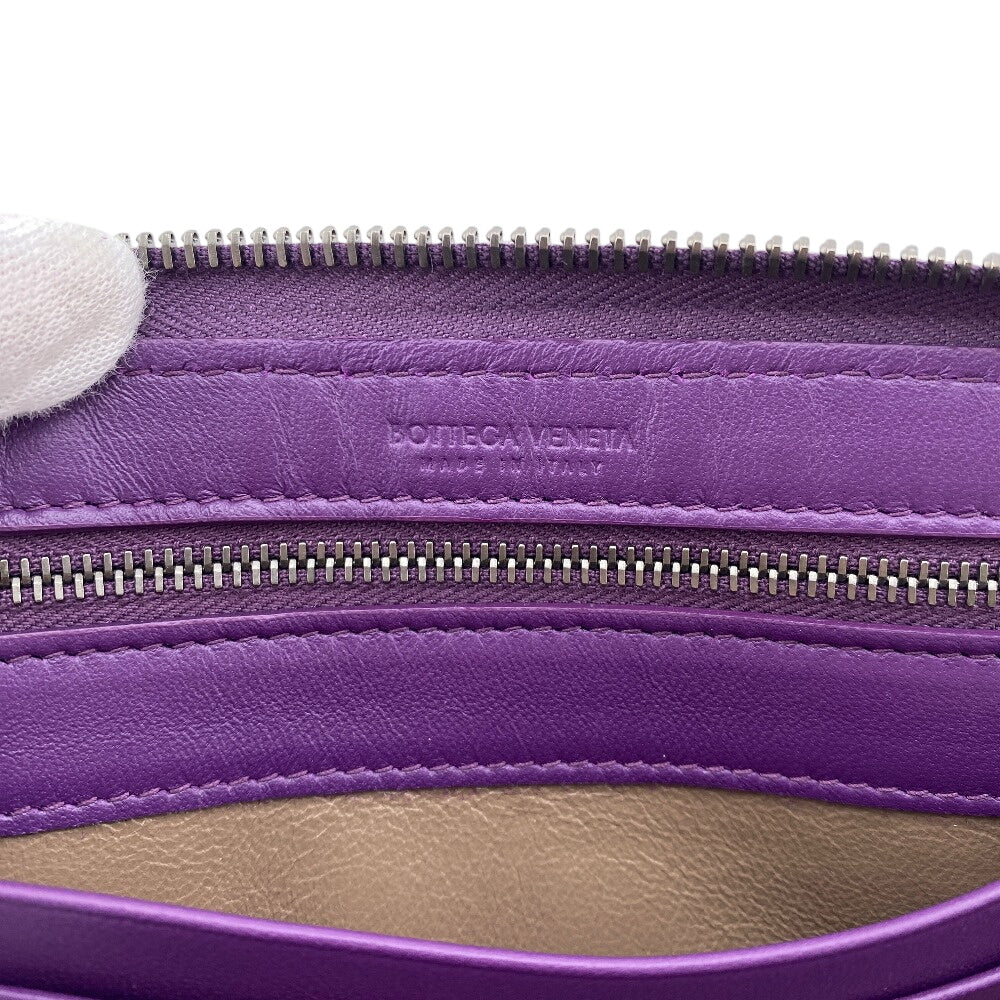 BOTTEGAVENETA Long Wallet Purse leather purple Zip Around INTRECCIATO mens Used Authentic