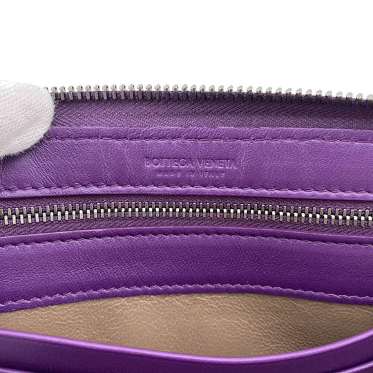 BOTTEGAVENETA Long Wallet Purse leather purple Zip Around INTRECCIATO mens Used Authentic