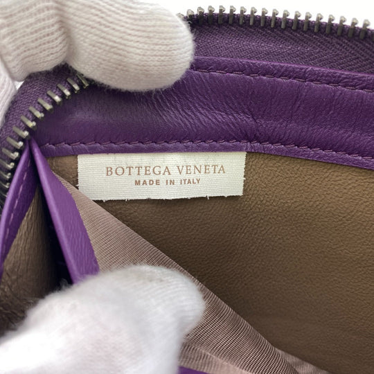 BOTTEGAVENETA Long Wallet Purse leather purple Zip Around INTRECCIATO mens Used Authentic