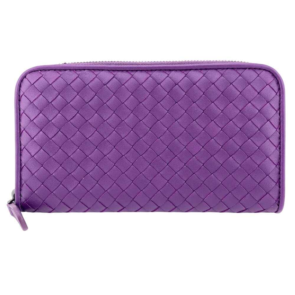 BOTTEGAVENETA Long Wallet Purse leather purple Zip Around INTRECCIATO mens Used Authentic