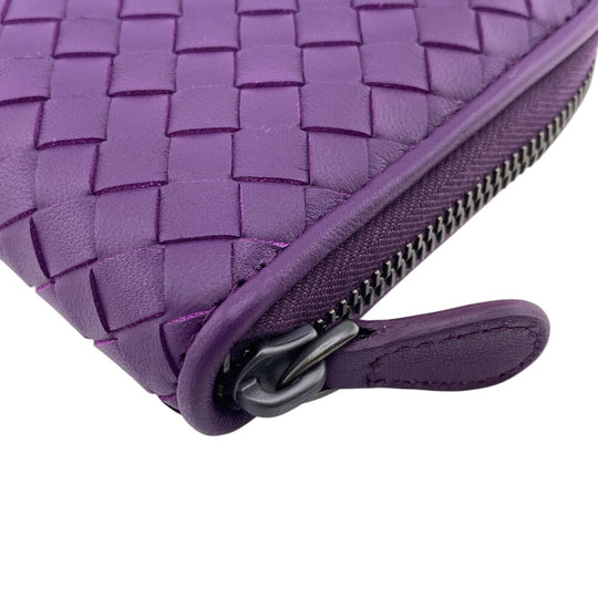 BOTTEGAVENETA Long Wallet Purse leather purple Zip Around INTRECCIATO mens Used Authentic