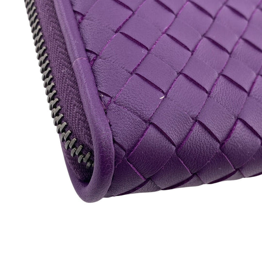 BOTTEGAVENETA Long Wallet Purse leather purple Zip Around INTRECCIATO mens Used Authentic