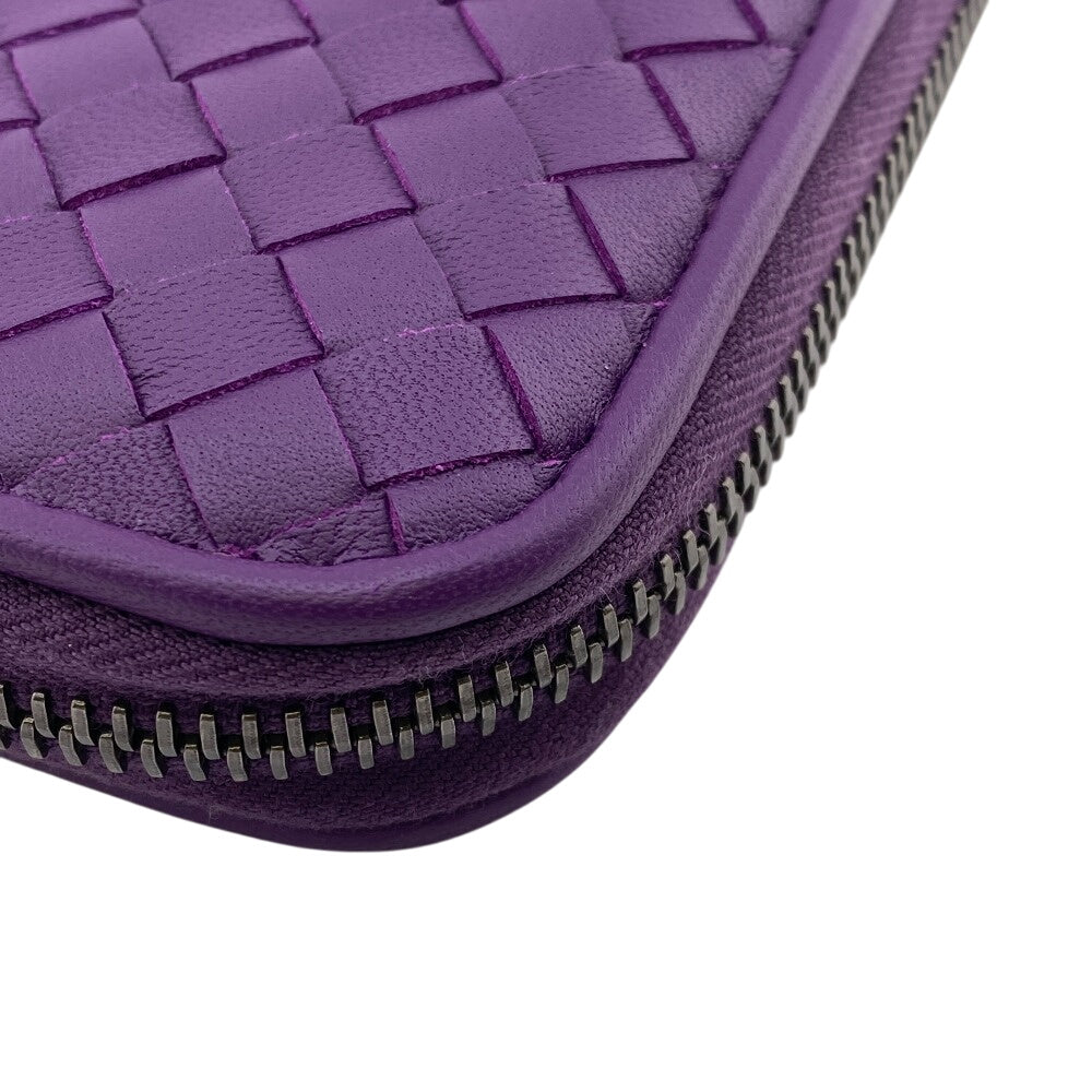 BOTTEGAVENETA Long Wallet Purse leather purple Zip Around INTRECCIATO mens Used Authentic