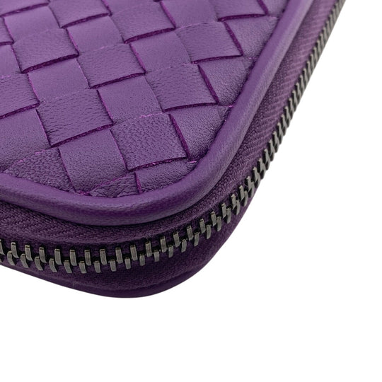 BOTTEGAVENETA Long Wallet Purse leather purple Zip Around INTRECCIATO mens Used Authentic