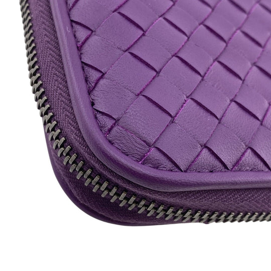 BOTTEGAVENETA Long Wallet Purse leather purple Zip Around INTRECCIATO mens Used Authentic