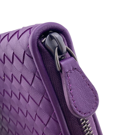 BOTTEGAVENETA Long Wallet Purse leather purple Zip Around INTRECCIATO mens Used Authentic