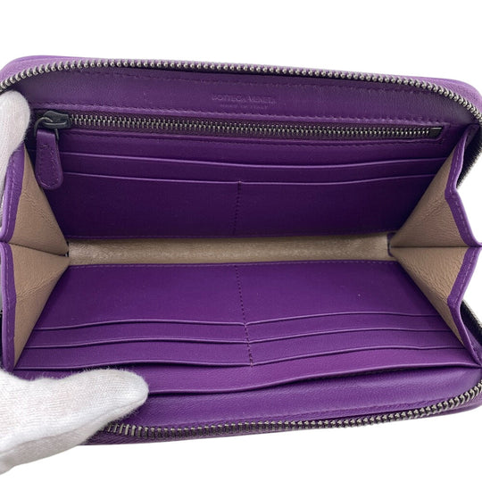 BOTTEGAVENETA Long Wallet Purse leather purple Zip Around INTRECCIATO mens Used Authentic