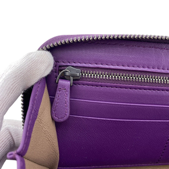 BOTTEGAVENETA Long Wallet Purse leather purple Zip Around INTRECCIATO mens Used Authentic