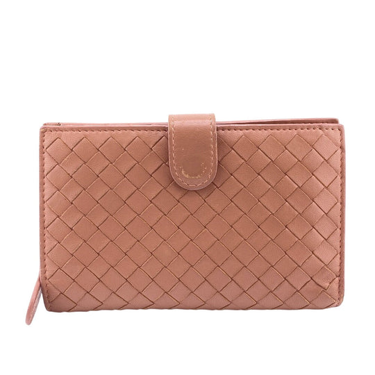BOTTEGAVENETA Bifold Wallet leather pink Zip Around INTRECCIATO Women Used Authentic