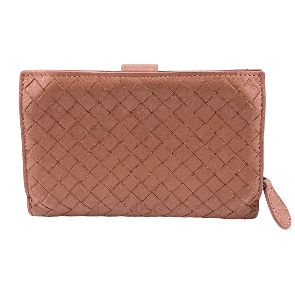 BOTTEGAVENETA Bifold Wallet leather pink Zip Around INTRECCIATO Women Used Authentic