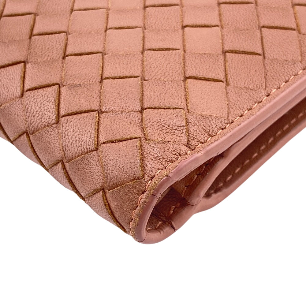 BOTTEGAVENETA Bifold Wallet leather pink Zip Around INTRECCIATO Women Used Authentic