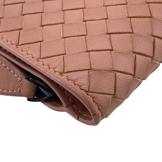 BOTTEGAVENETA Bifold Wallet leather pink Zip Around INTRECCIATO Women Used Authentic