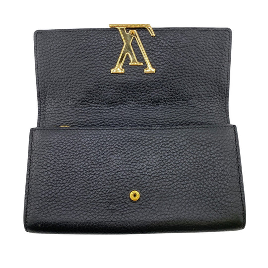 LOUIS VUITTON Long Wallet Purse M63461 Taurillon Clemence black Portefeuille Capusine Women Used Authentic