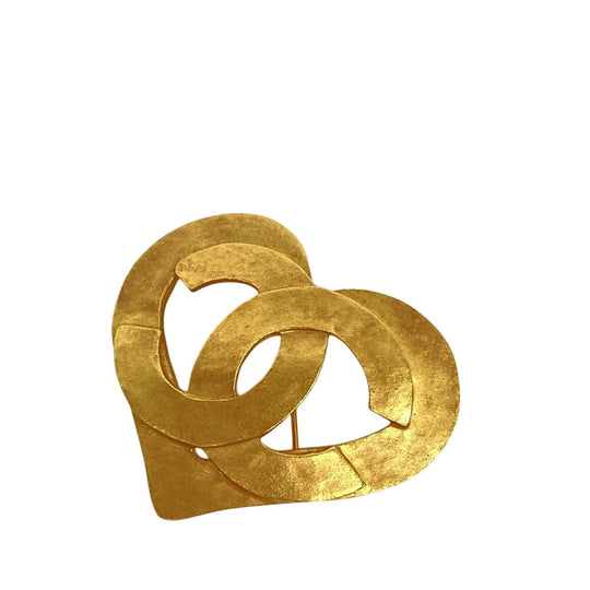CHANEL Brooch Gold Plated gold 95P COCO Mark Heart Women Used Authentic
