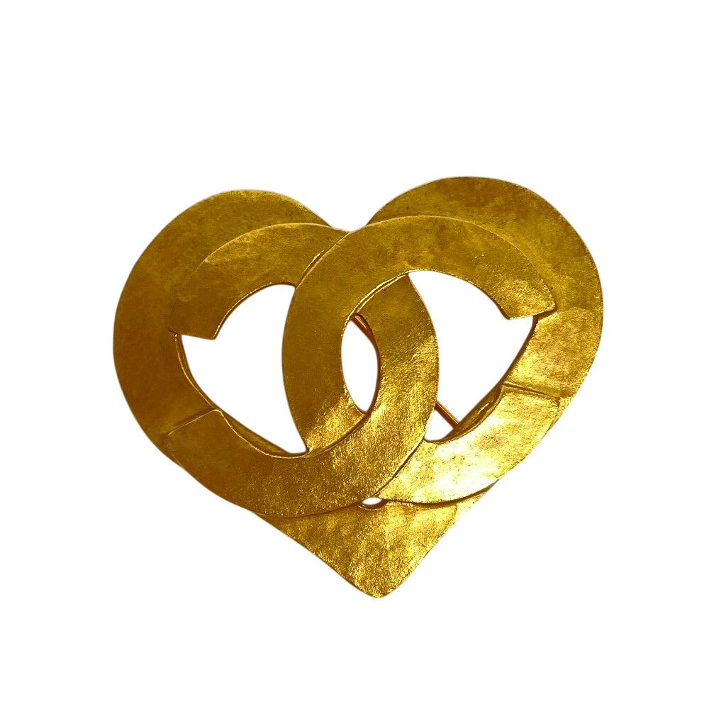 CHANEL Brooch Gold Plated gold 95P COCO Mark Heart Women Used Authentic