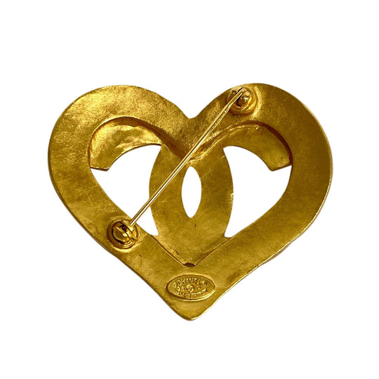 CHANEL Brooch Gold Plated gold 95P COCO Mark Heart Women Used Authentic