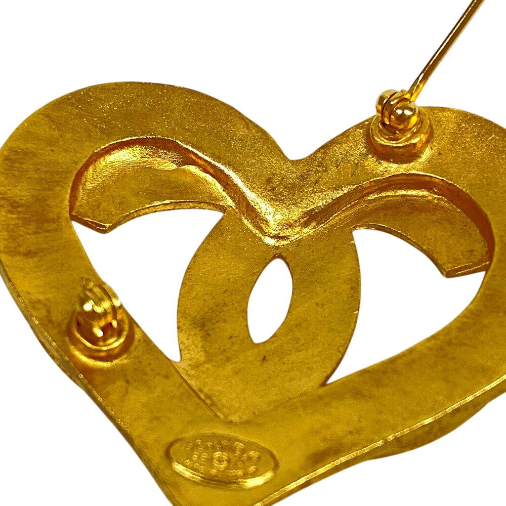 CHANEL Brooch Gold Plated gold 95P COCO Mark Heart Women Used Authentic