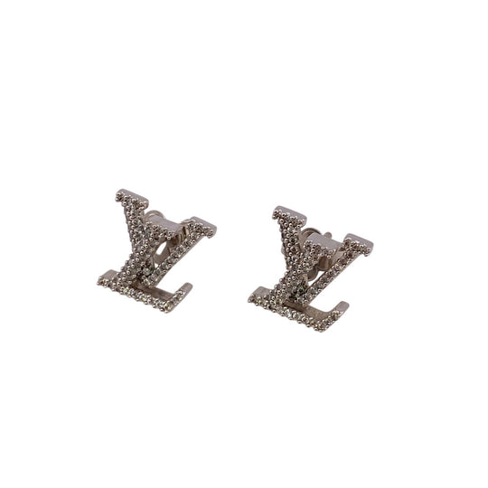 LOUIS VUITTON Pierce M00608 Gold Plated Silver Rhinestone LV Iconic Strass