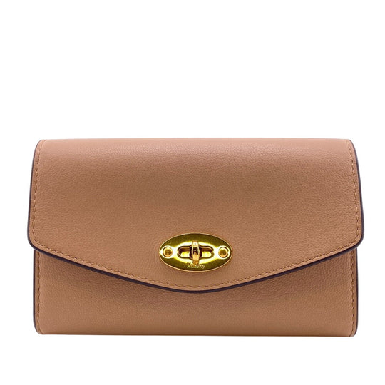 MULBERRY Bifold Wallet leather beige Darly Wallet Turn Lock medium Women Used Authentic