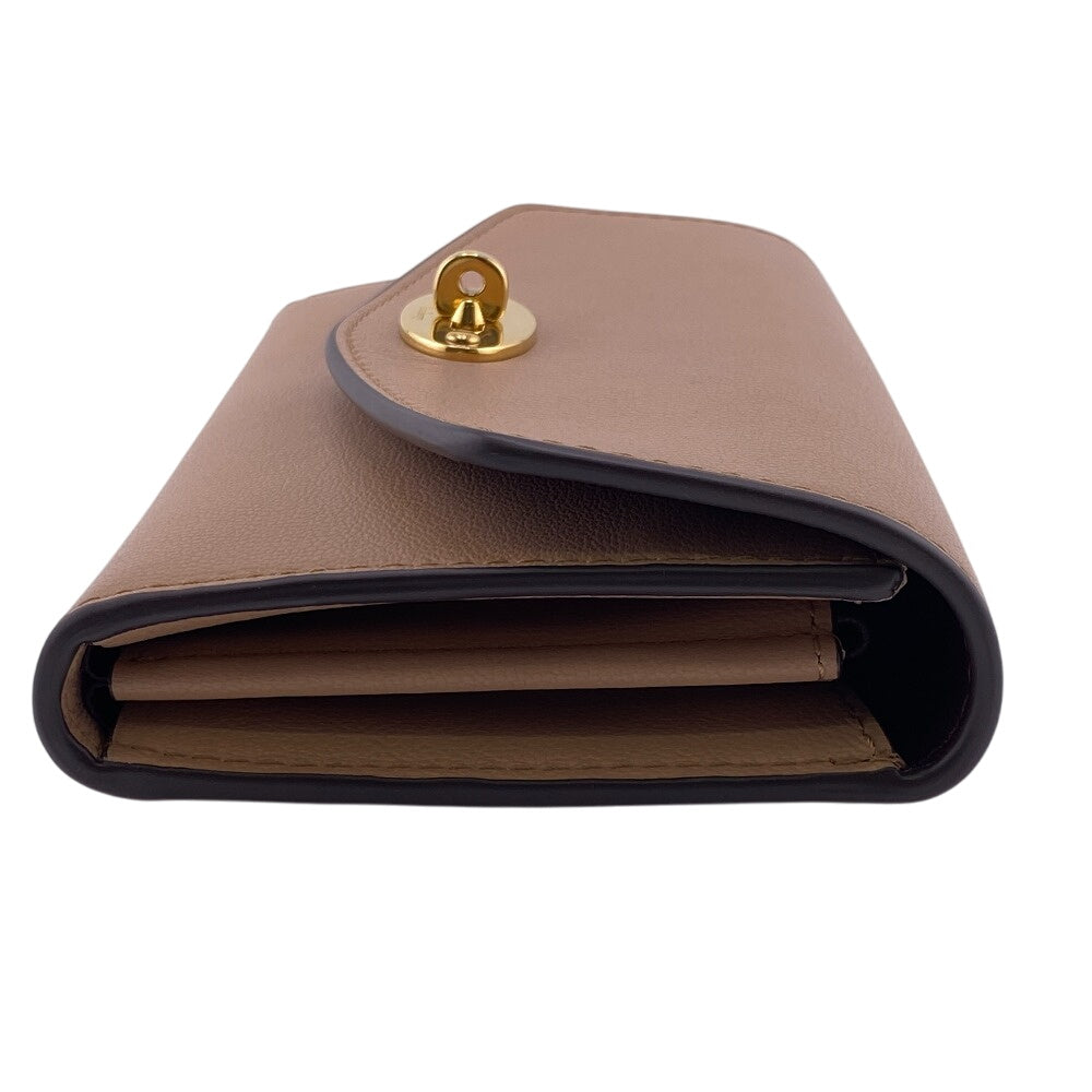 MULBERRY Bifold Wallet leather beige Darly Wallet Turn Lock medium Women Used Authentic