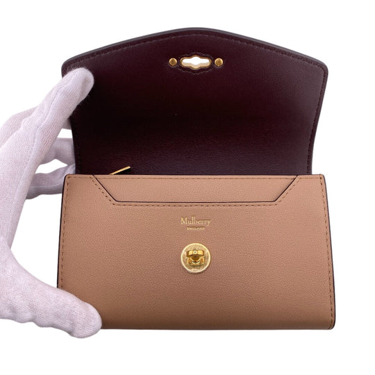 MULBERRY Bifold Wallet leather beige Darly Wallet Turn Lock medium Women Used Authentic
