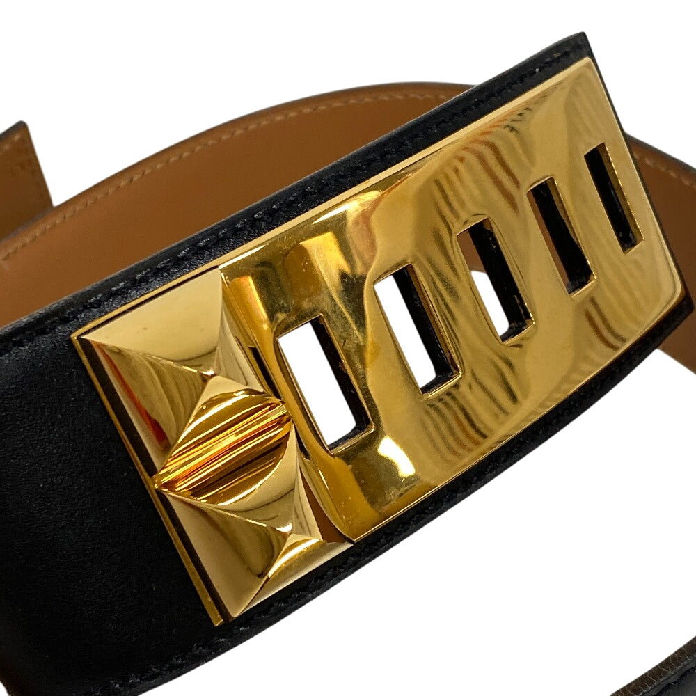 HERMES belt leather black Medor Cory Edssian Women(Unisex) Used Authentic
