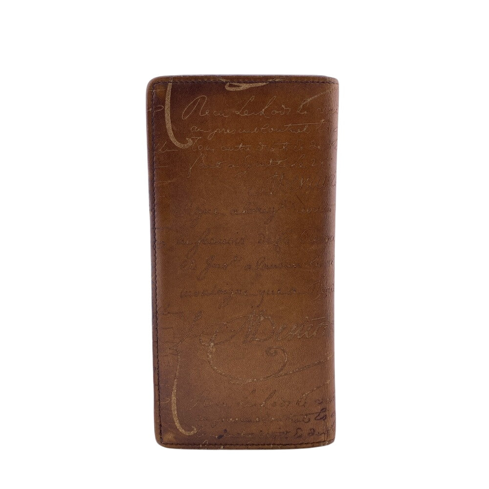 Berluti Long Wallet Purse leather Brown Calligraphy Stamps mens Used Authentic