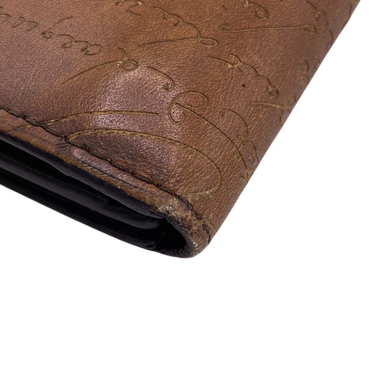 Berluti Long Wallet Purse leather Brown Calligraphy Stamps mens Used Authentic