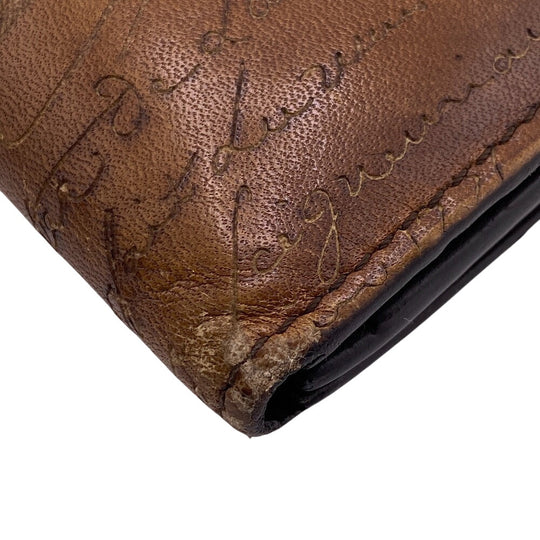 Berluti Long Wallet Purse leather Brown Calligraphy Stamps mens Used Authentic