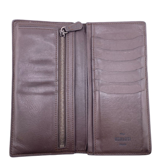 Berluti Long Wallet Purse leather Brown Calligraphy Stamps mens Used Authentic