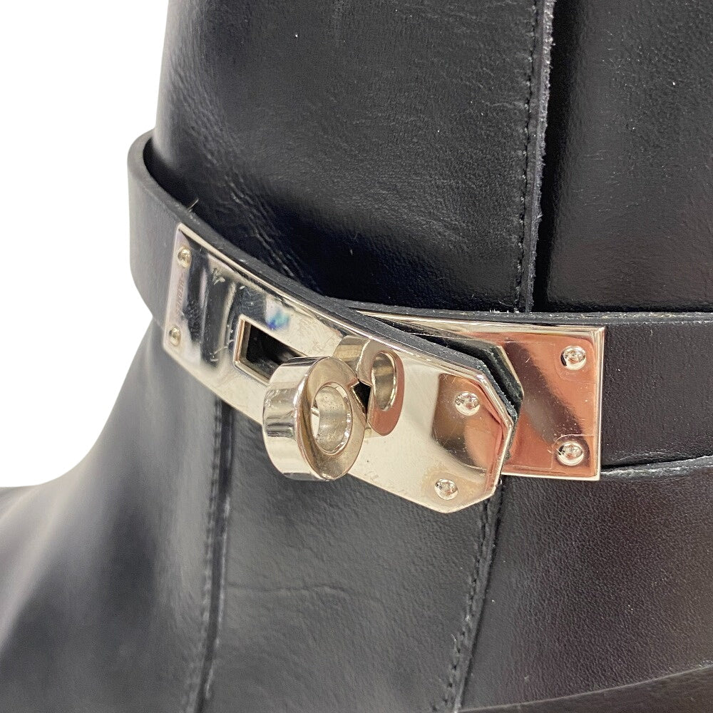 HERMES boots leather black short boots Kelly Metal Neo Women 36 Used Authentic