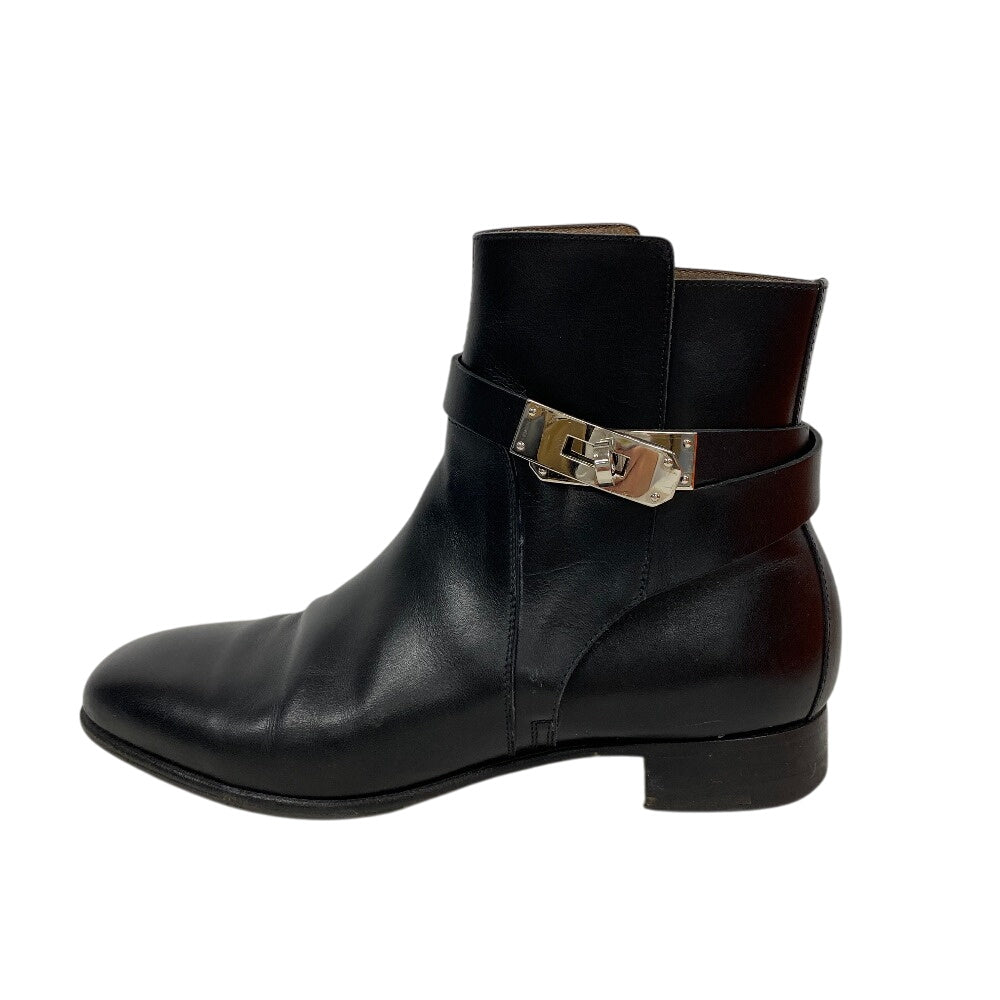 HERMES boots leather black short boots Kelly Metal Neo Women 36 Used Authentic