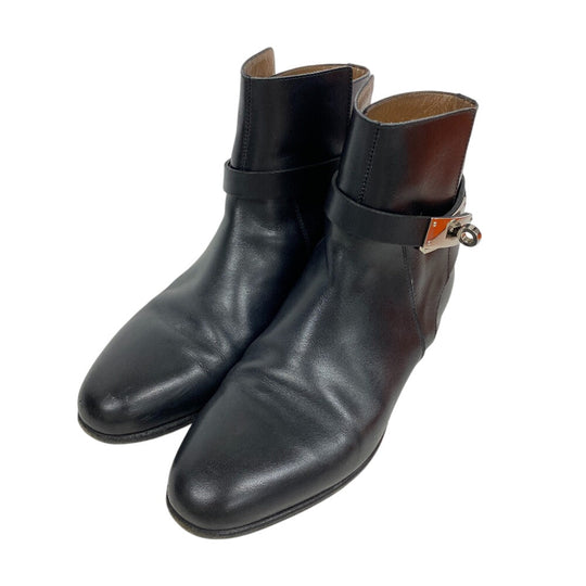 HERMES boots leather black short boots Kelly Metal Neo Women 36 Used Authentic