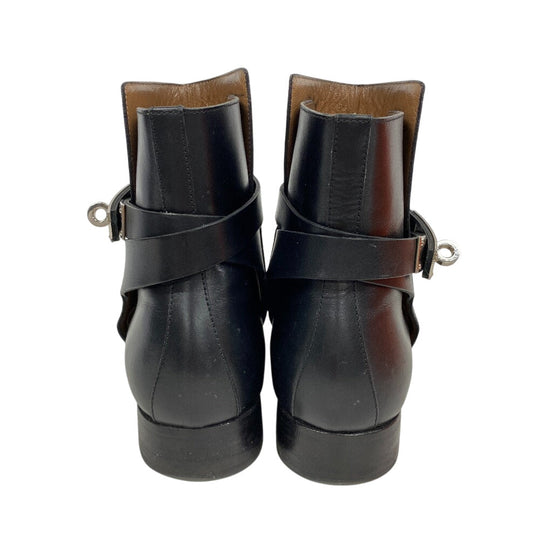 HERMES boots leather black short boots Kelly Metal Neo Women 36 Used Authentic