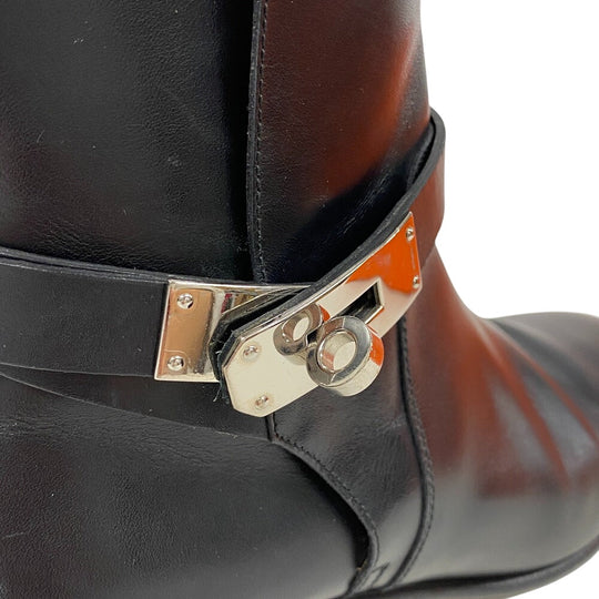 HERMES boots leather black short boots Kelly Metal Neo Women 36 Used Authentic