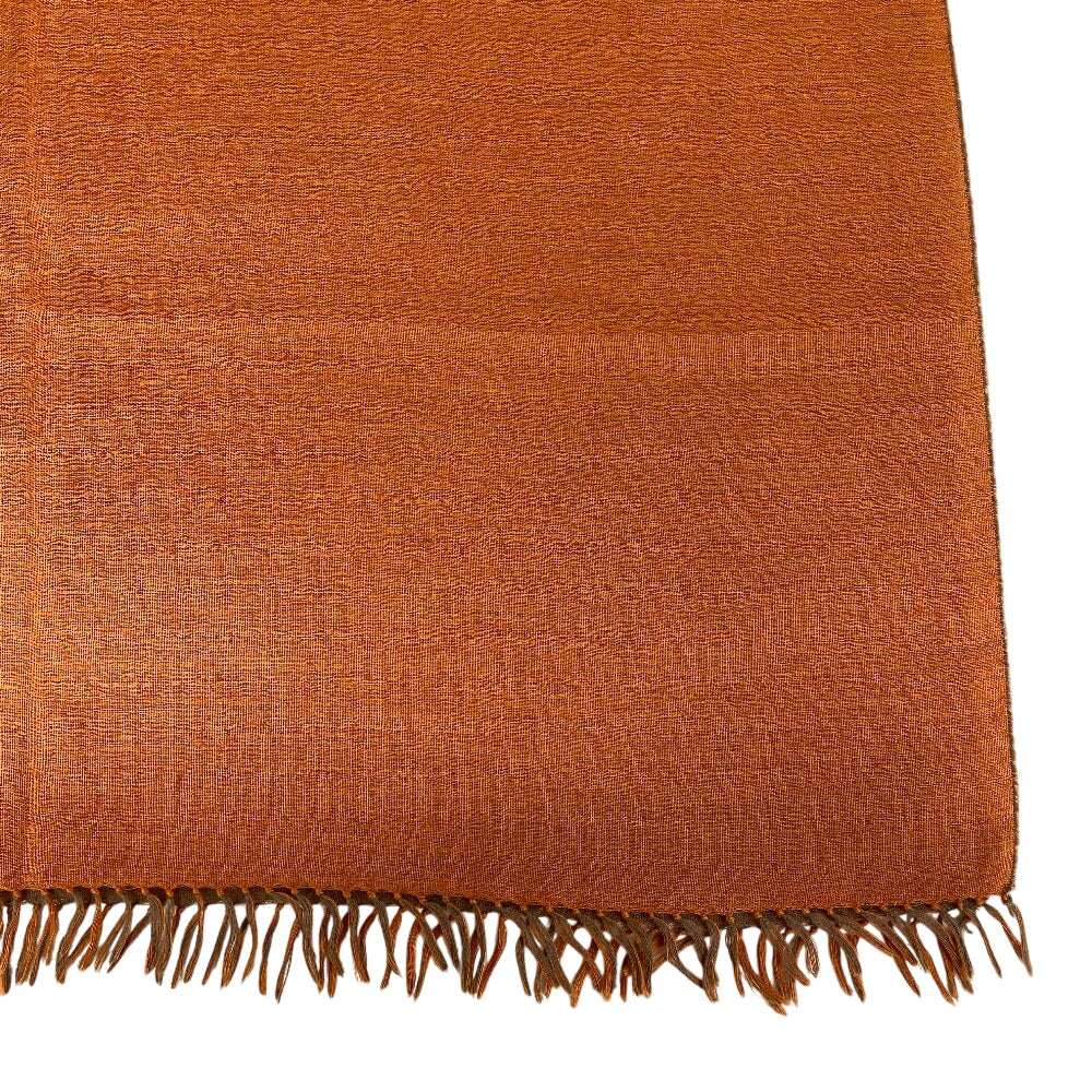 HERMES Scarf Cashmere, Silk Orange fringe Women Used Authentic